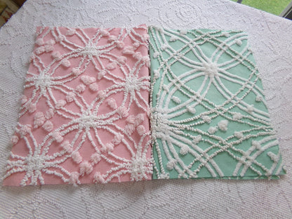 Vintage Chenille Fabric Set in Jade Green & Rose Pink, 2 Piece Bundle 12" x 18" each | Stash Builder for Fiber Arts, Quilting
