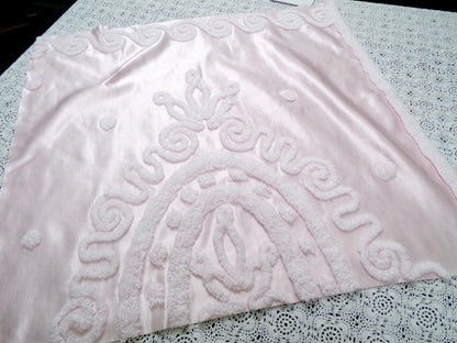Romantic Pink Vintage Satin Chenille Fabric, Shabby Sewing Material 22" x 23" Piece
