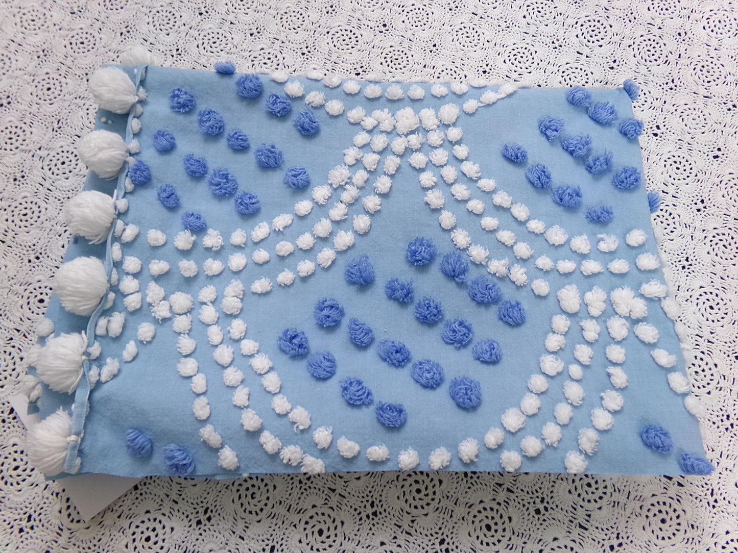 Mermaid Tails Vintage Chenille Bedspread Fabric Blue & White Piece 19x27"