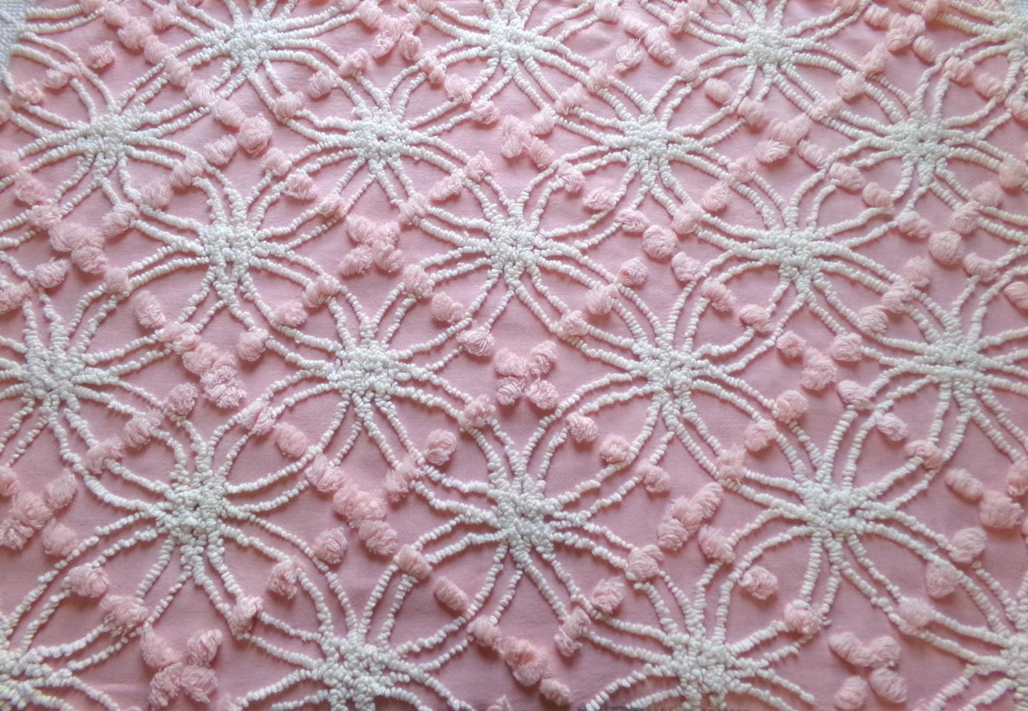 feminine pink vintage chenille bedspread fabric 18" x 24"quilt material