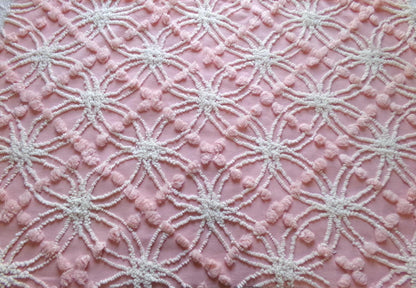feminine pink vintage chenille bedspread fabric 18" x 24"quilt material
