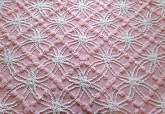 feminine pink vintage chenille bedspread fabric 18" x 24"quilt material