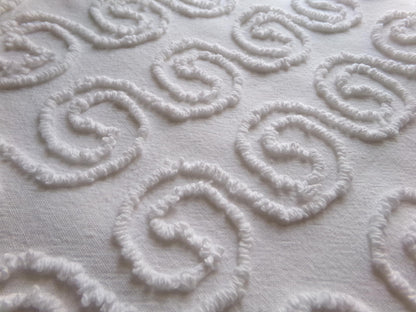 spiral curl squiggles vintage chenille fabric, ultra lightweight white cotton sewing material with great texture, 20" x 24" inch piece