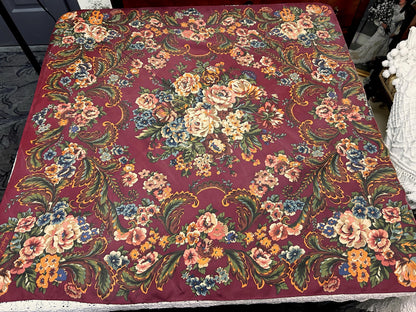 Vintage Ralph Lauren Silk Square Scarf Burgundy Floral Baroque Elegance Japan