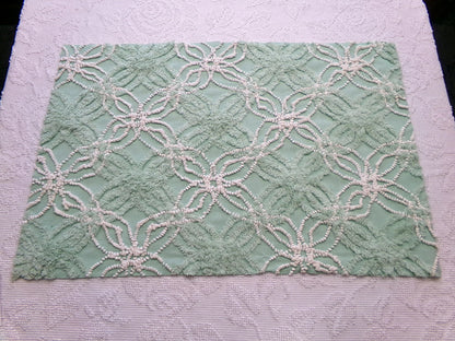 creamy jade green vintage chenille fabric: 17" x 25" piece w/ contrast spider rings for sewing, crafts
