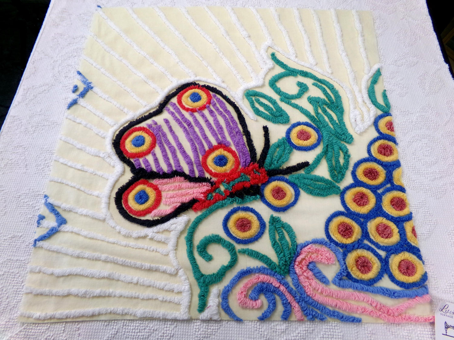 mystic butterfly vintage chenille fabric, heavenly 22" x 24" pc sewing material
