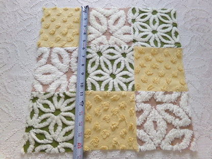 Vintage Patchwork Chenille Fabric Craft Panel - Hippie Boho Style 16" square ideal for Pillows, Quilting, Wall Hangings