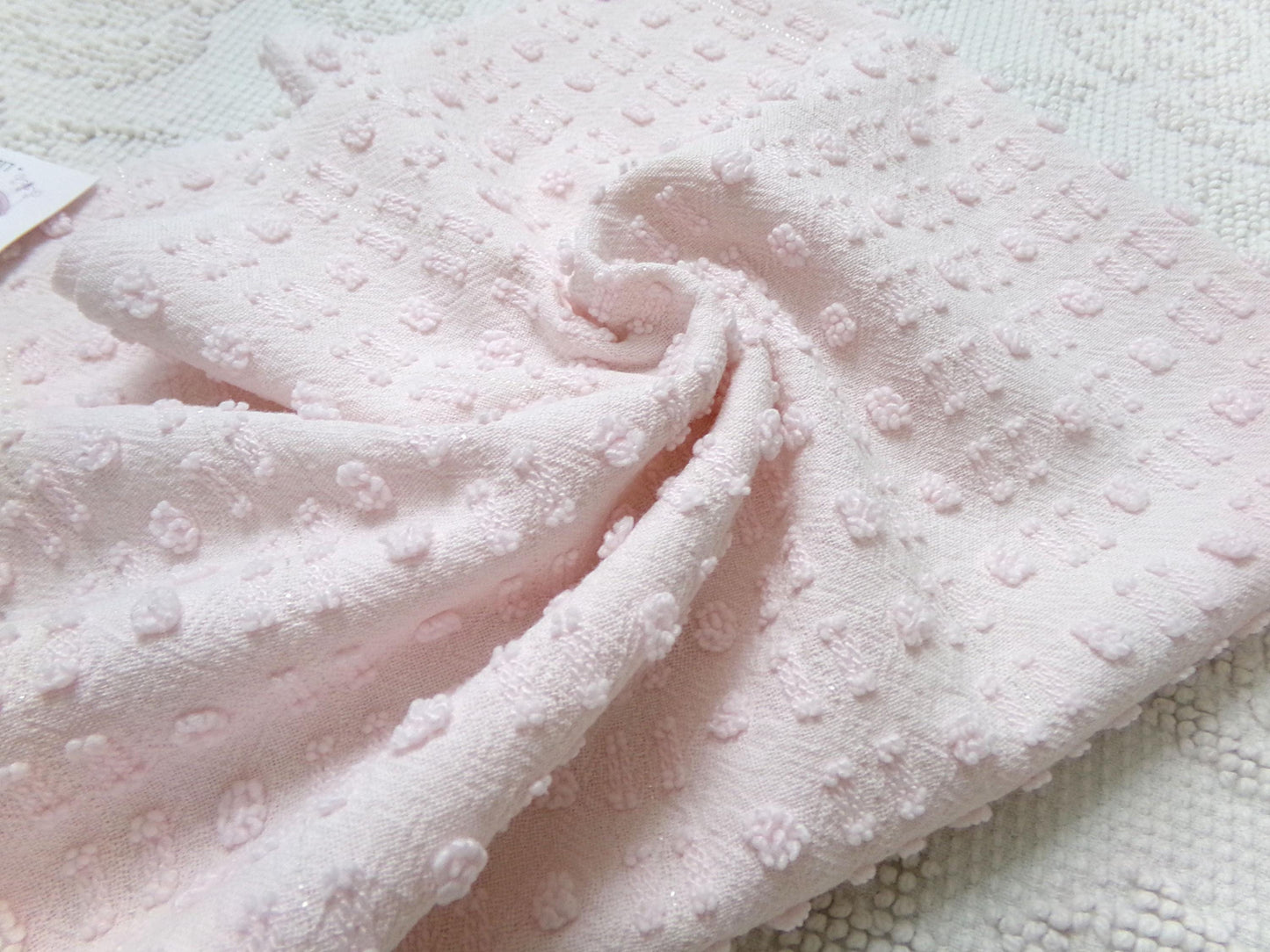 Pink Wink Vintage Chenille Fabric, Mini Dot Dash Pattern, 18" x 24" Quilt Material