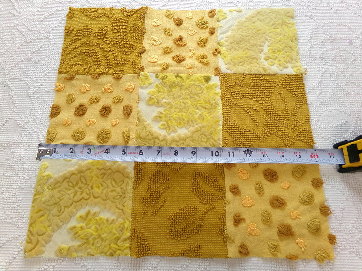 Vintage Velvet & Chenille Fabric Panel, Boho 16" Square Piece for Pillows, Quilts