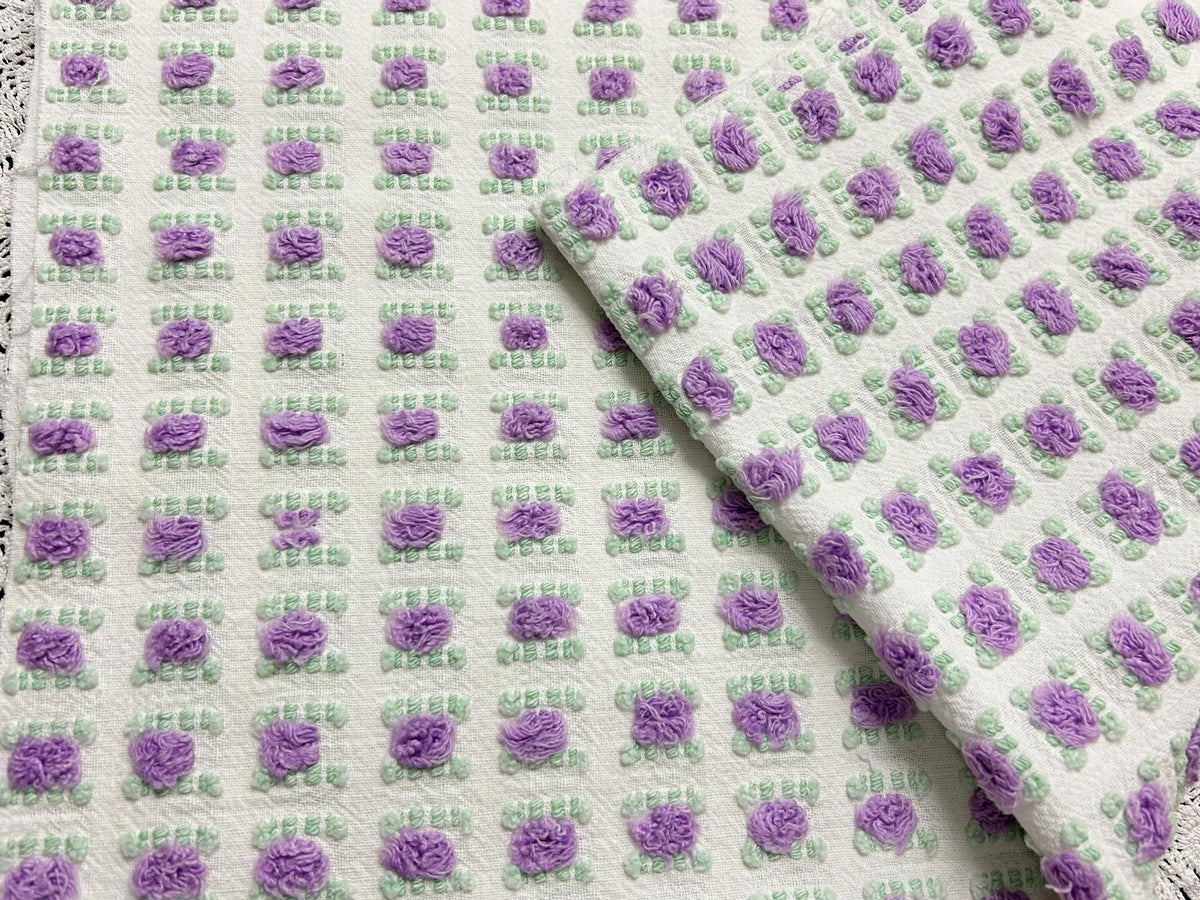 Rosebud Vintage Chenille Bedspread Fabric 18x22" Shabby Purple Roses