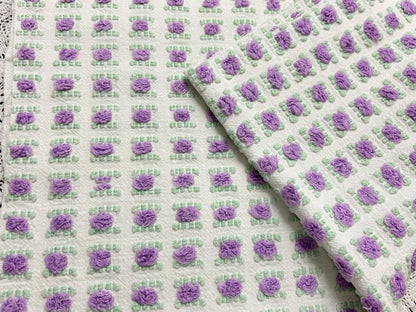 Rosebud Vintage Chenille Bedspread Fabric 18x22" Shabby Purple Roses