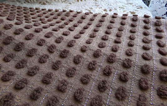Chocolate Candy Pops Vintage Chenille Fabric, Boho Brown Popcorn Dots with Sparkle Lurex, Cute for Teddy Bears & Quilts, 20" x 24" Piece
