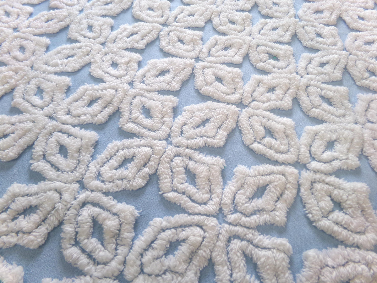 Blue & White Vintage Chenille Fabric, Plush Diamond Cross Design, 18x24" Piece