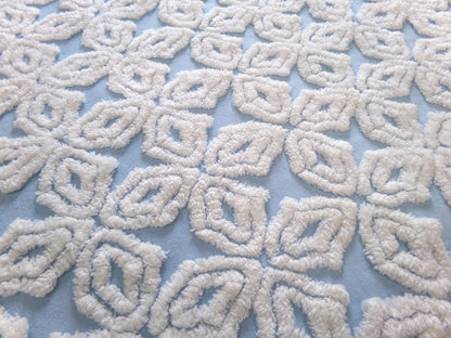 Blue & White Vintage Chenille Fabric, Plush Diamond Cross Design, 18x24" Piece