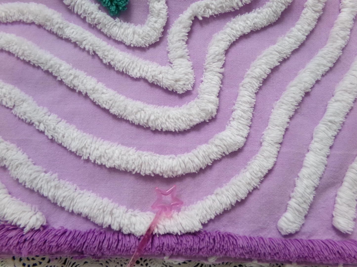 Lilac Vintage Chenille Fabric 17 x 18" Floral Swirl Piece for pillows, crafts
