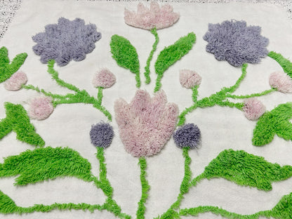 Vintage Spring Floral Chenille Fabric, Plush Flowers & Greenery 18x24"