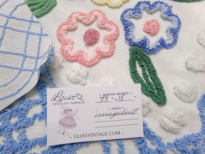 Cottage Florals Vintage Chenille Bedspread Fabric 33x18"