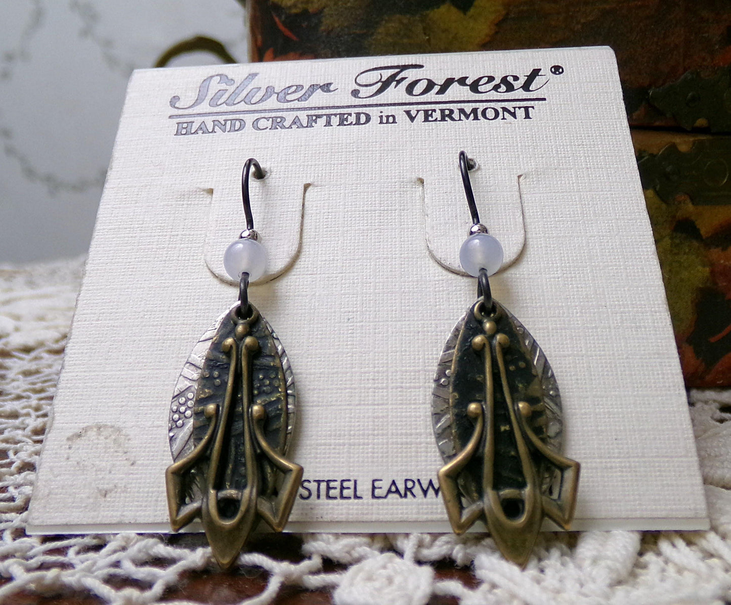 Simple Layered Pierced Dangle Earrings, Vintage Style Silver Forest Vermont Made in USA