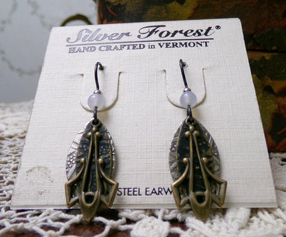 Simple Layered Pierced Dangle Earrings, Vintage Style Silver Forest Vermont Made in USA