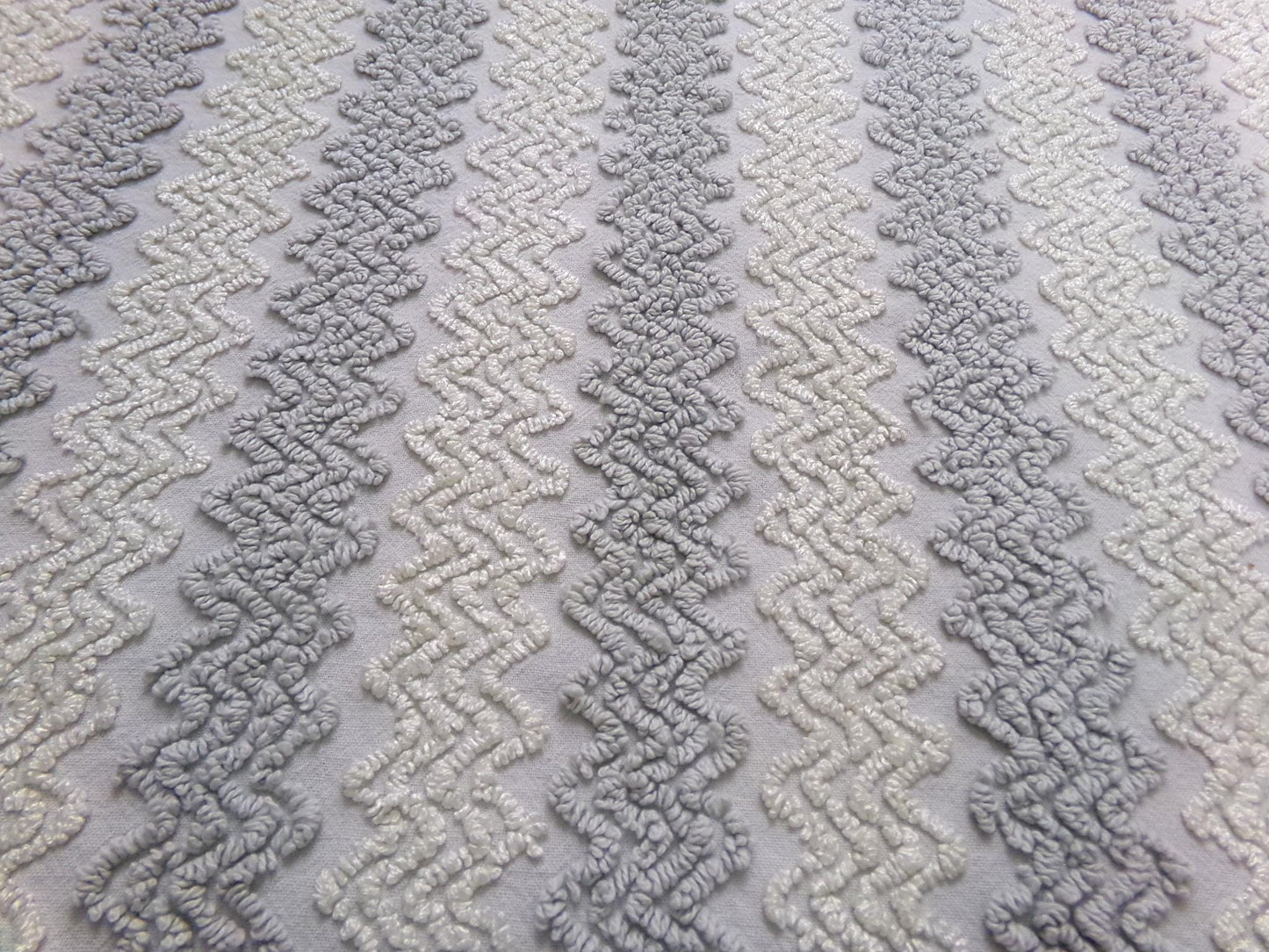 Vintage Chenille Fabric, Grey White Zig Zag Texture 23x23" Quilt Material