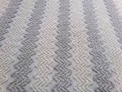 Vintage Chenille Fabric, Grey White Zig Zag Texture 23x23" Quilt Material