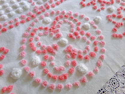 Vintage Pink White Chenille Fabric 4-Block Geometric Floral Sampler 18" x 23" Panel