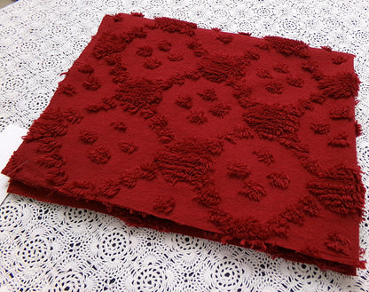 Cranberry Red Vintage Style Chenille Fabric 18x24 Geometric Dot Quilt Material
