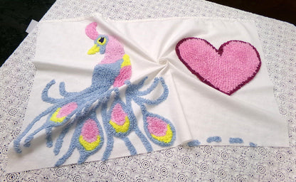 Lonely Heart Peacock Vintage Style Chenille Bedspread Fabric 18x28" Craft Panel