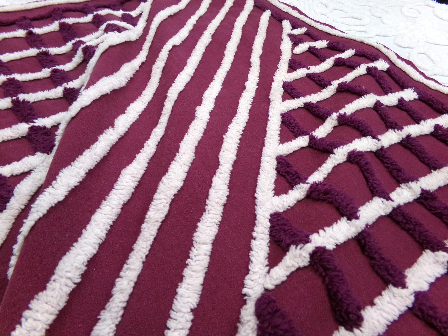 Dramatic Vintage Chenille Fabric, split road design, sewing craft quilt material 20" x 24" piece