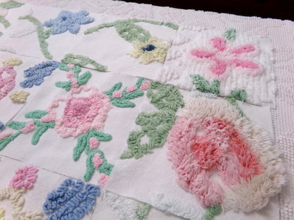 Vintage Chenille Fabric Squares Set of 16 Summer Wildflowers Floral Coordinating Quilt Blocks 6x6"