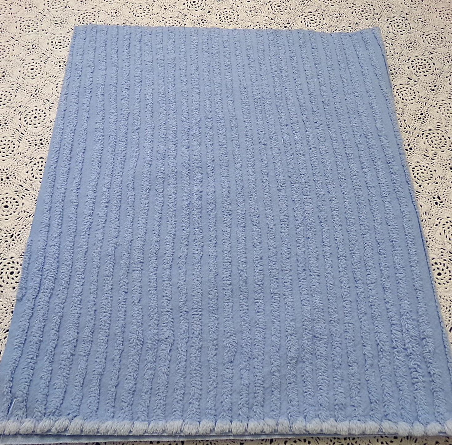 Vintage Chenille Fabric, Simple Blue Stripes, 15.5x25" Piece