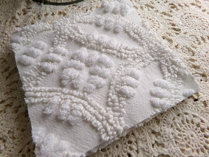 heirloom quality chenille fabric squares, set of 12 vintage 6" quilt blocks in elegant antique cream tufted geometric design