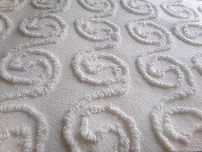 spiral curl squiggles vintage chenille fabric, ultra lightweight white cotton sewing material with great texture, 20" x 24" inch piece