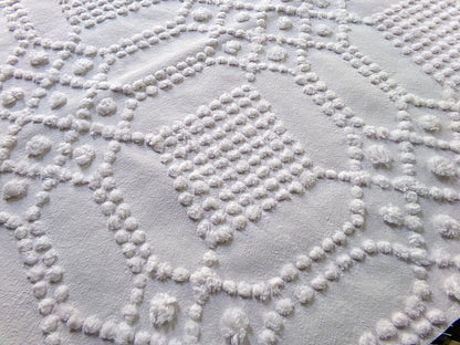 contemporary cosmic white vintage chenille fabric, intricate geometric handtufted sewing material, 22" x 23" piece great for pillows, quilts