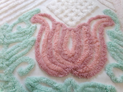Pink Tulip Vintage Chenille Fabric, Cottage Style 23x20" Craft Textile