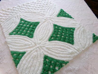 plush vintage chenille fabric: preppy kelly green & white wedding rings, 18" x 24" piece