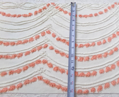Peach Dot Swags Vintage Chenille Bedspread Fabric, White Cotton Sewing Material, 15" x 30"