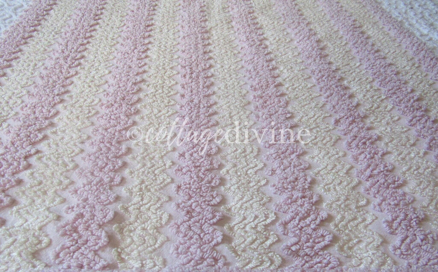 Boho Blush Pink Vintage Chenille Quilt Fabric, Iridescent Vanilla Zig Zags, 20" x 25" inch Piece