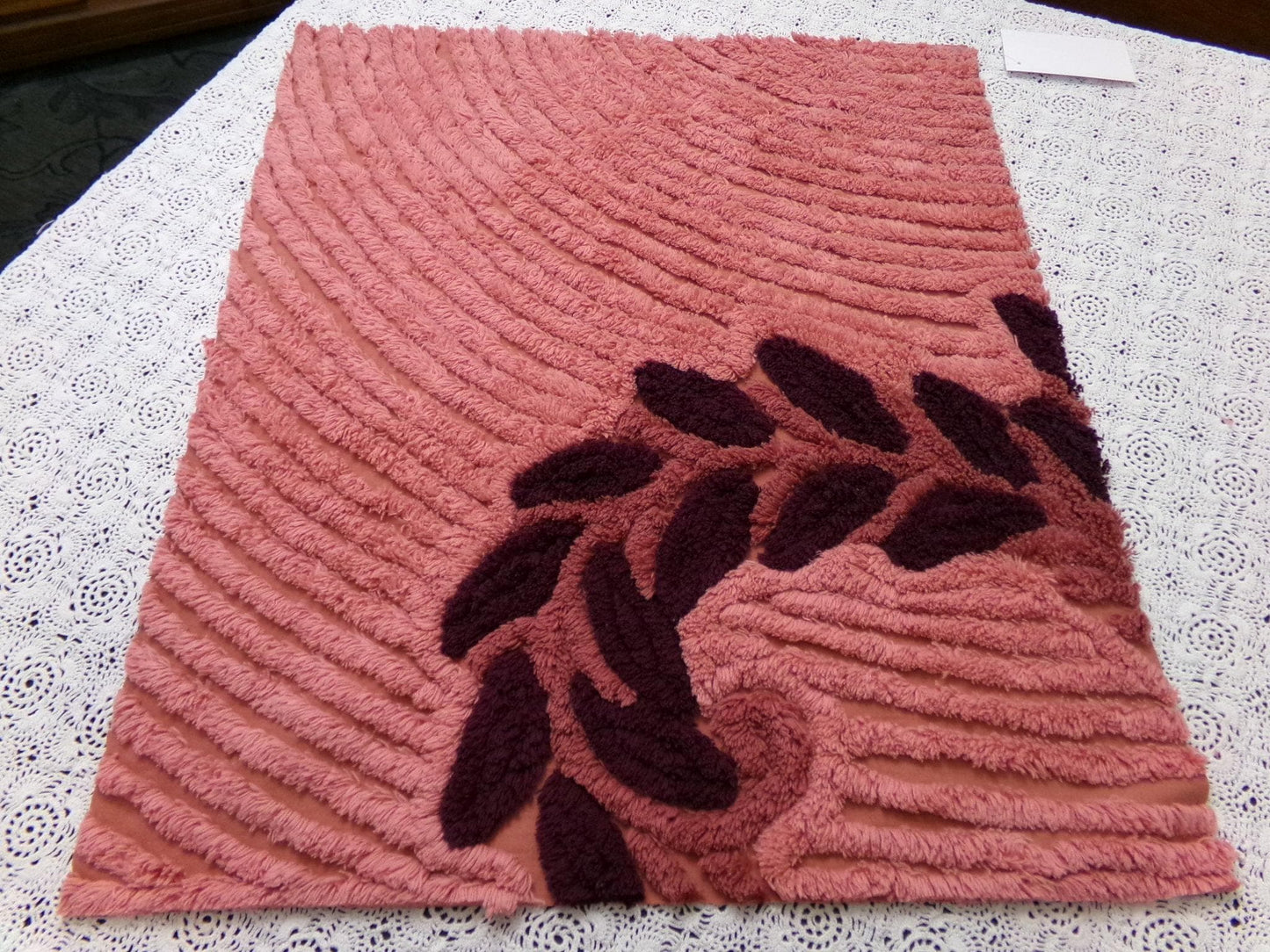 Cozy Plush Vintage Chenille Bedspread Fabric 18x21" Pc Mauve Quilting Material