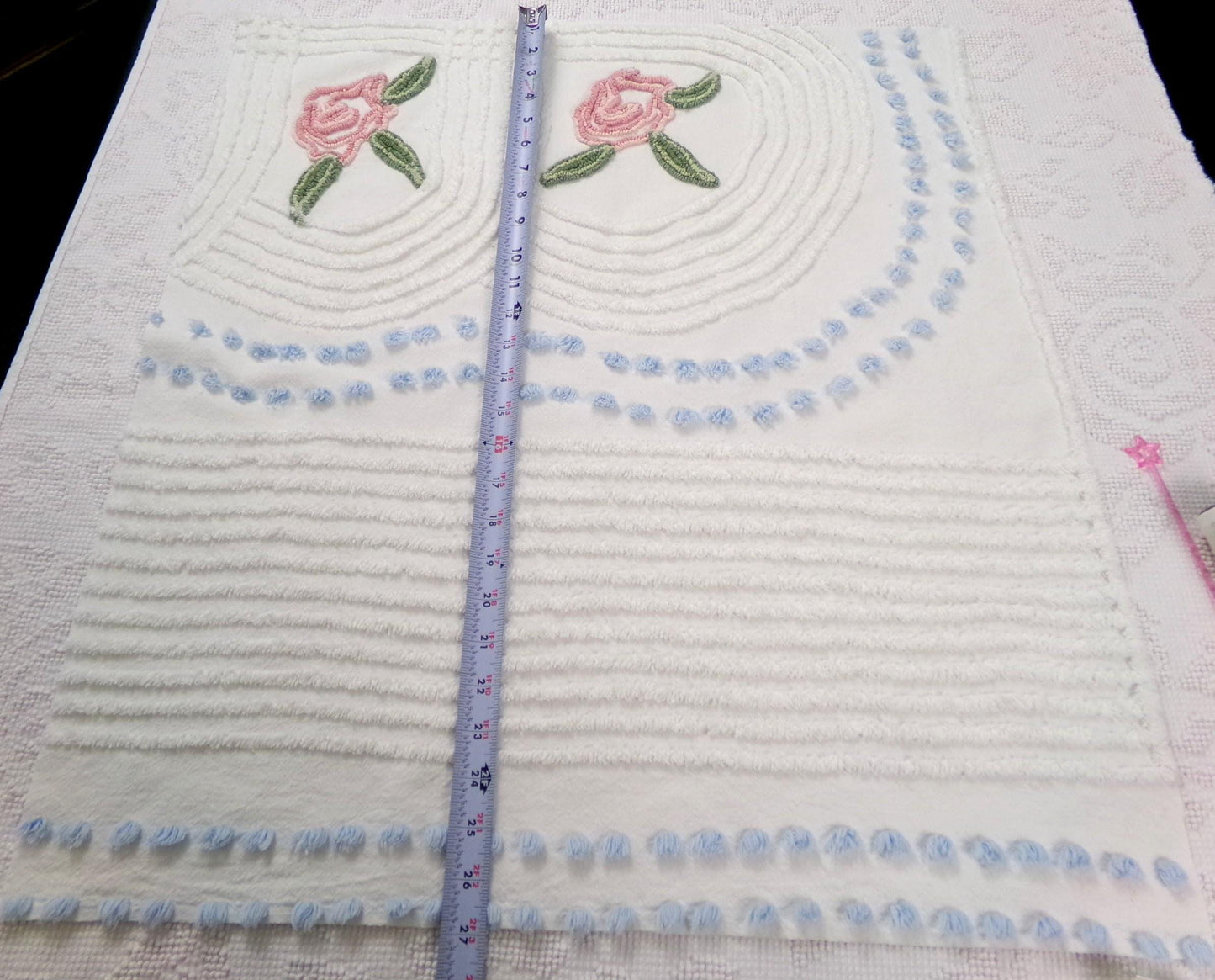 Cottage Rose Vintage Chenille Fabric Quilt Material, 26" x 23" piece