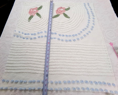Cottage Rose Vintage Chenille Fabric Quilt Material, 26" x 23" piece