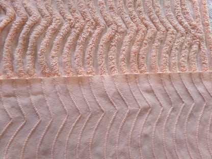 swirling peach waves vintage tufted fabric, 17.5" x 32" inch piece, plush chenille texture, sewing material for quilts, pillows
