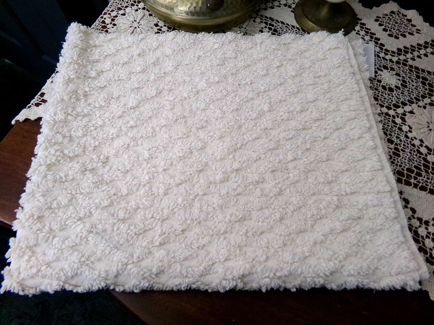 Simple Vanilla Vintage Chenille Fabric, tufted lattice design, sewing craft quilt material, 20" x 24" piece