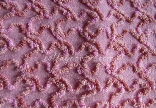 pink marbleized squiggle vintage chenille fabric, great unique texture, 25" x 20" piece of sewing material for quilting & crafts