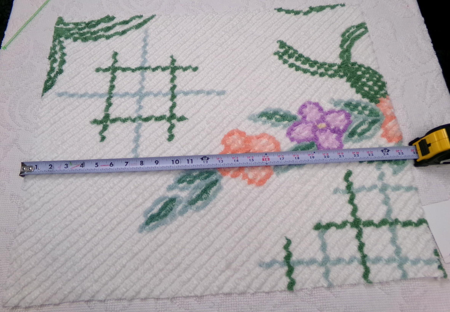Unique Vintage Chenille Bedspread Fabric, Geometric Floral 20" x 24" piece sewing material