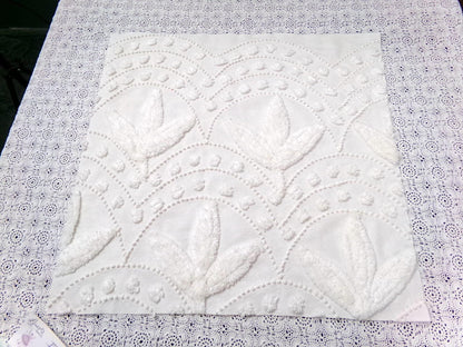 Dainty Vintage Chenille Fabric, Creamy Botanical Leaf Pearl Dots, 20x20" Piece