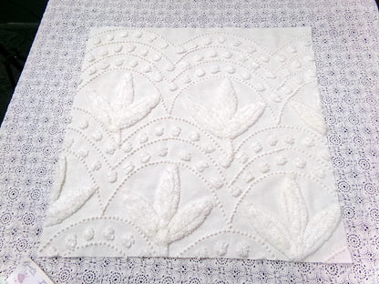 Dainty Vintage Chenille Fabric, Creamy Botanical Leaf Pearl Dots, 20x20" Piece