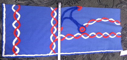 Coastal Anchor Vintage Chenille Fabric Piece 42 x 16" Red White Blue American Spirit