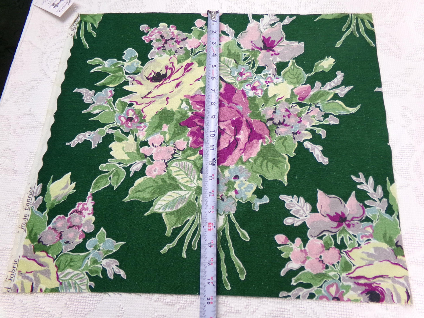 Vintage Waverly Fabric Rose Caprice Green Floral Barkcloth Style 19x21"