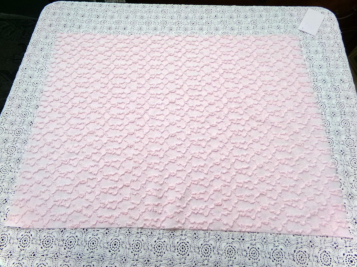 Pink Links Vintage Chenille Bedspread Fabric 18x24" Pc Textured Quilting Material